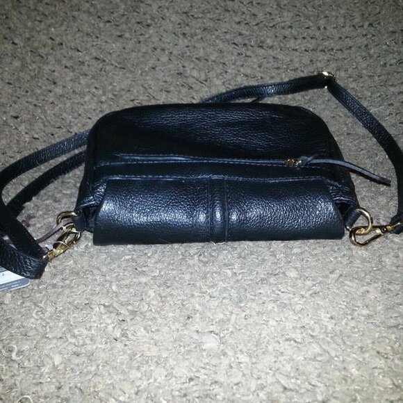 VALENTINA-Black Pebbled Leather Flap Bag/Front Stitching-NWT - Picture 5 of 7